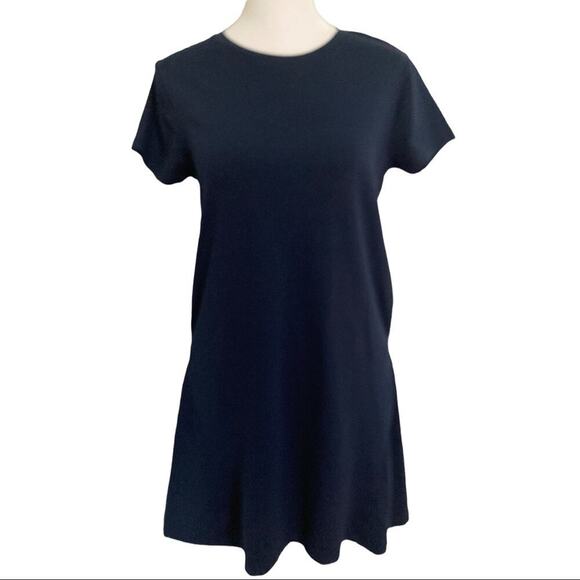 Zara T-shirt Dress Navy size M Short Sleeve Asymmetrical Lines - Picture 1 of 9